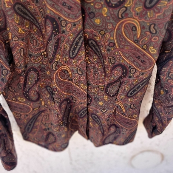 Jones New York Brown Paisley Long Sleeve Button Down Sz 2 Blouse - Picture 4 of 9